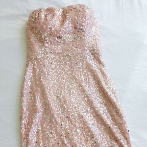 Pink Sequin Strapless Dress Size M